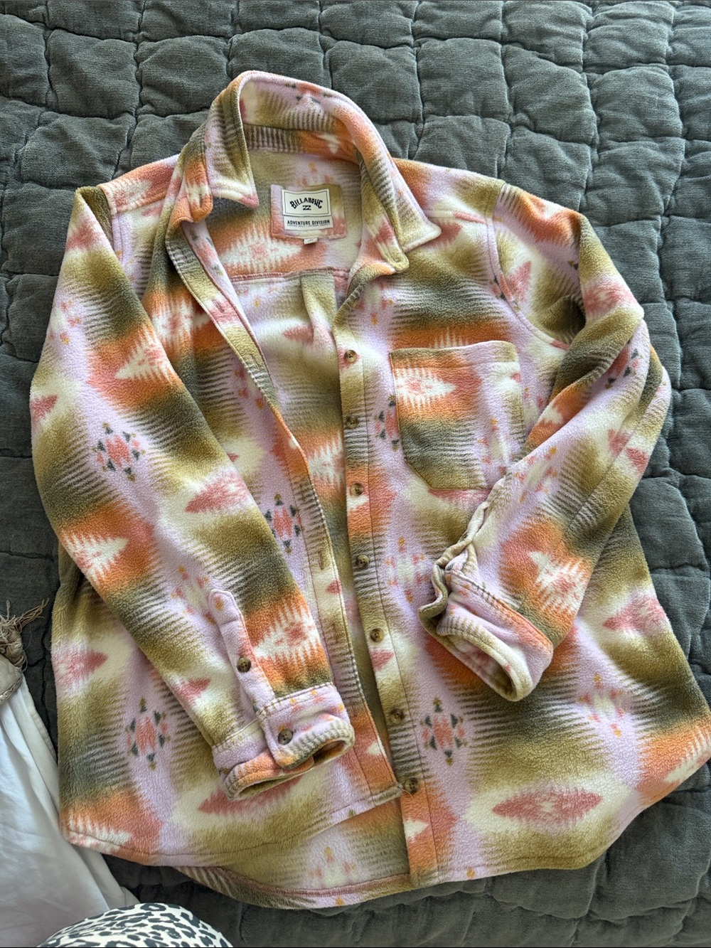 Billabong Pastel Aztec Fleece Button-Up Jacket - Peach, Olive, Light Pink
